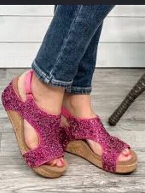 Corkeys Women's Glitter Wedge Sandals